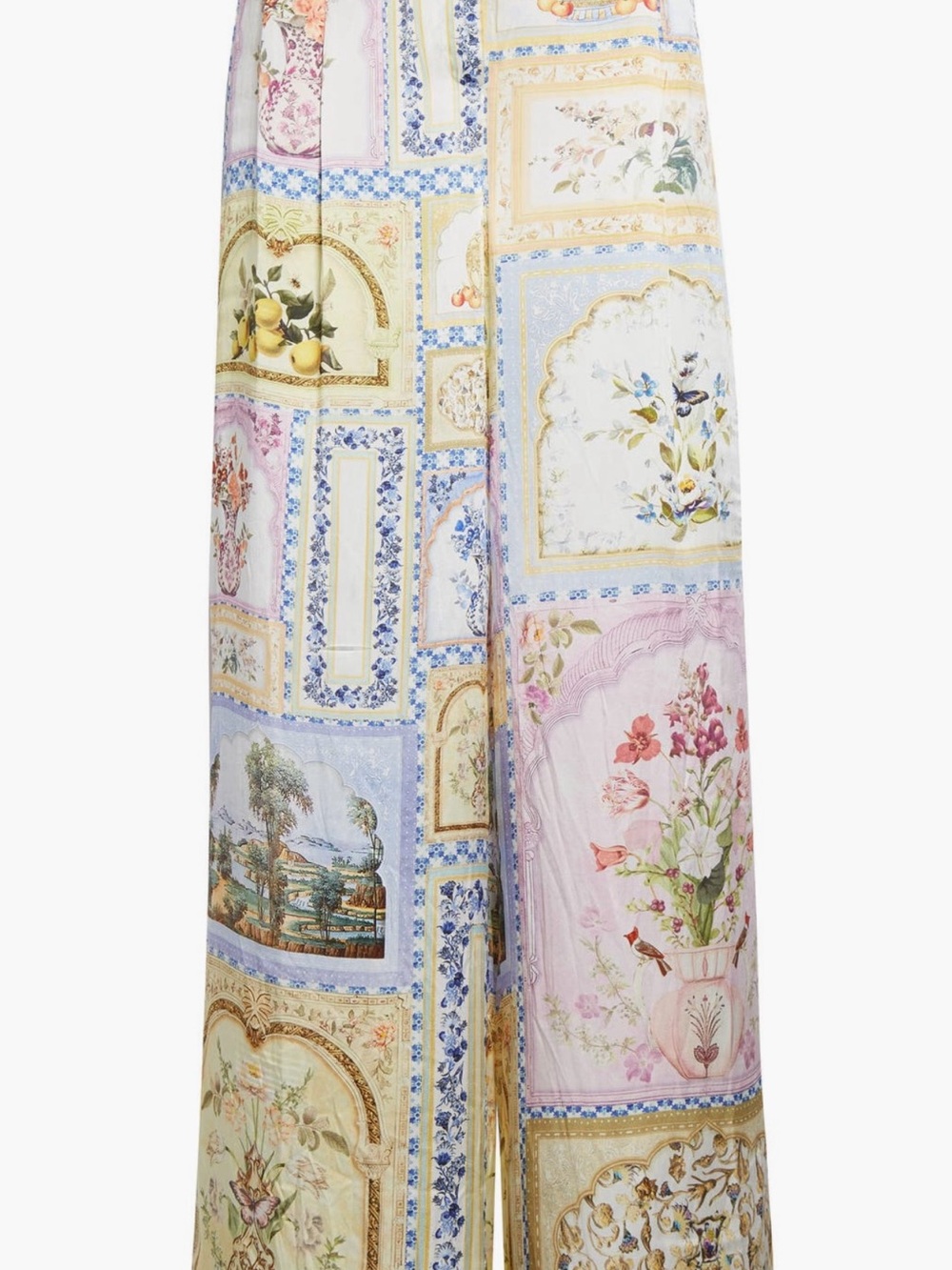 Camilla Silk Pastel Wide Leg Pants in Blue, Pink, Cream & Gold Size XS